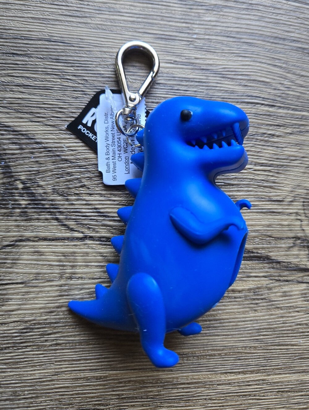 BBW Cobalt Blue Dino T Rex Pocketbac Holder Keychain + 1 Free Hand Sanitizer